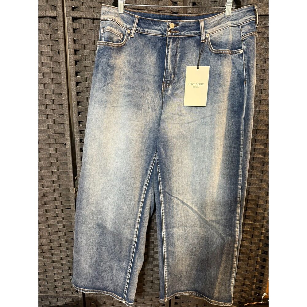 Love Soho Denim Wide Leg Crop Jeans Women's 22 Plus Stretch NWT Blue